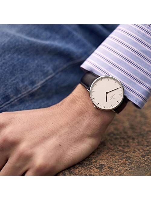 Nordgreen Native Scandinavian Silver Analog Watch with Leather or Mesh Interchangeable Straps