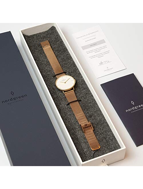 Nordgreen Native Scandinavian Silver Analog Watch with Leather or Mesh Interchangeable Straps