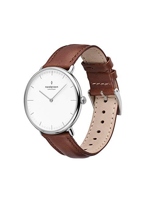 Nordgreen Native Scandinavian Silver Analog Watch with Leather or Mesh Interchangeable Straps