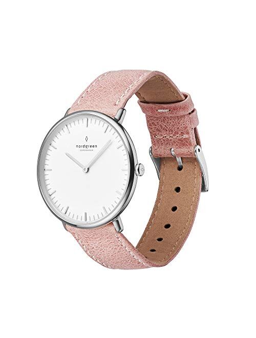 Nordgreen Native Scandinavian Silver Analog Watch with Leather or Mesh Interchangeable Straps