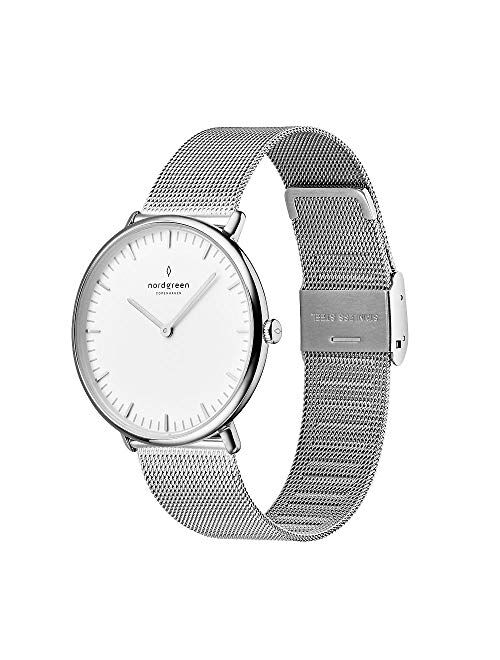 Nordgreen Native Scandinavian Silver Analog Watch with Leather or Mesh Interchangeable Straps