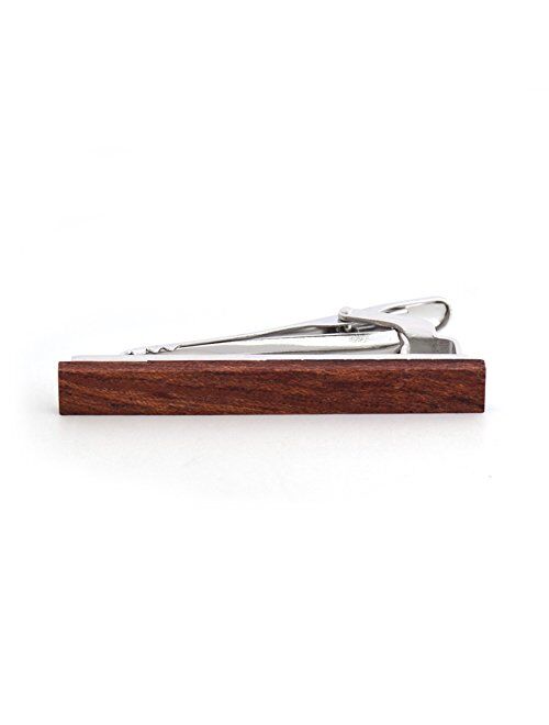 MERIT OCEAN Smart Men's Bulinga Wood Tie Clip Natural Tie Bar 2.1 Inch in Gift Box