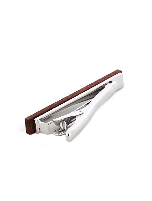 MERIT OCEAN Smart Men's Bulinga Wood Tie Clip Natural Tie Bar 2.1 Inch in Gift Box