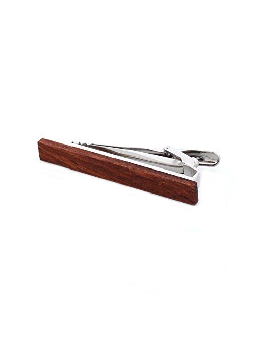 MERIT OCEAN Smart Men's Bulinga Wood Tie Clip Natural Tie Bar 2.1 Inch in Gift Box