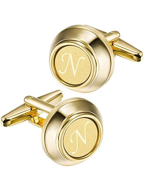 HAWSON 2 inch Tie Clips and Cufflinks Sets for Men A-Z Gold Engraved Letter Cufflinks and Tie Clips Sets for Formal Business Wedding