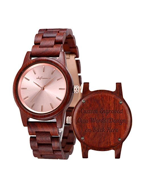 Wooden Watch Women, shifenmei Lightweight Ladies Watch Handmade Personalized Engraved Wood Watch for Women Analog Quartz Custom Wrist Watches with Natural Exquisite Box