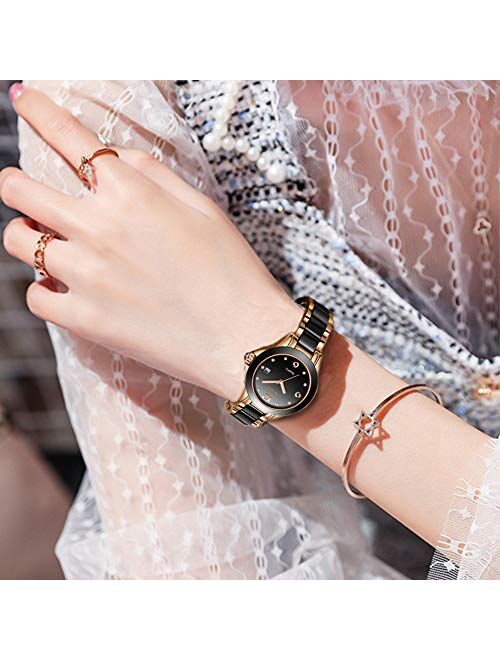 LIGE Women's Watches Fashion Casual Lightweight Analog Quartz Watch for Women Waterproof Ceramic Band Simple Elegant Thin Ladies Watch Luxury Business Calendar Rose Gold 