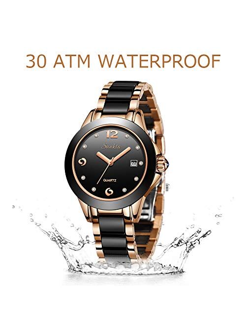 LIGE Women's Watches Fashion Casual Lightweight Analog Quartz Watch for Women Waterproof Ceramic Band Simple Elegant Thin Ladies Watch Luxury Business Calendar Rose Gold 