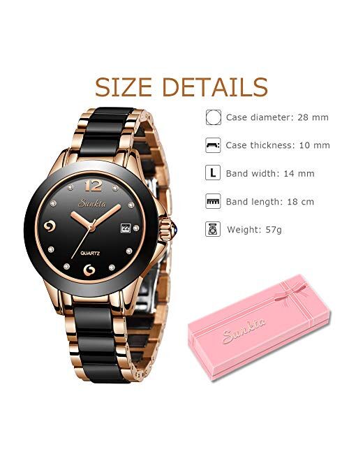 LIGE Women's Watches Fashion Casual Lightweight Analog Quartz Watch for Women Waterproof Ceramic Band Simple Elegant Thin Ladies Watch Luxury Business Calendar Rose Gold 