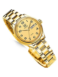 Luxury Ladies Watches,Women's Watch with Day and Date,Female Watch for Small Wrist,Gold Stainless Steel Watches for Women,Black Roman Numerals Watch Women,Easy Read