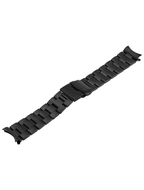 Juntan Stainless Steel Curved Solid End Tapered 20mm 22mm Watch Band Metal Watch Strap Bracelet Deployment Double FlipLock Buckle Silver, Black