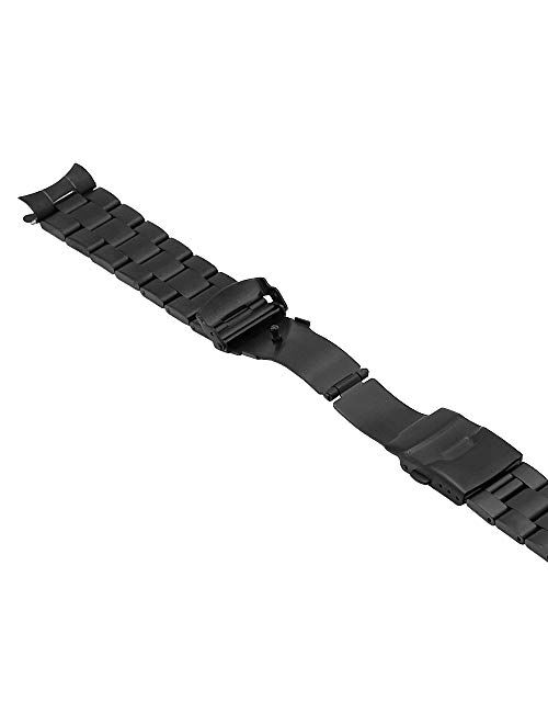 Juntan Stainless Steel Curved Solid End Tapered 20mm 22mm Watch Band Metal Watch Strap Bracelet Deployment Double FlipLock Buckle Silver, Black