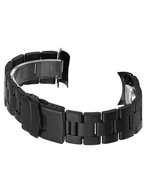 Juntan Stainless Steel Curved Solid End Tapered 20mm 22mm Watch Band Metal Watch Strap Bracelet Deployment Double FlipLock Buckle Silver, Black