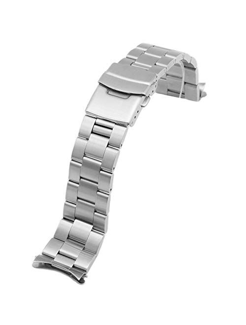 Juntan Stainless Steel Curved Solid End Tapered 20mm 22mm Watch Band Metal Watch Strap Bracelet Deployment Double FlipLock Buckle Silver, Black