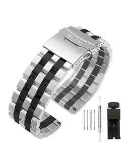 Kai Tian Brushed Stainless Steel Watch Band Strap 18mm/20mm/22mm/24mm/26mm Metal Replacement Bracelet with Double-Lock Deployment Clasp for Men Women Black/Silver/Two Ton