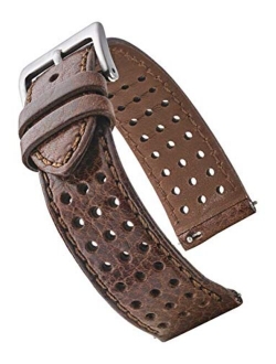 Alpine Soft and Smooth Genuine Perforated Leather Watch Band - Black, Brown, Tan - 18 mm, 20 mm, 22 mm