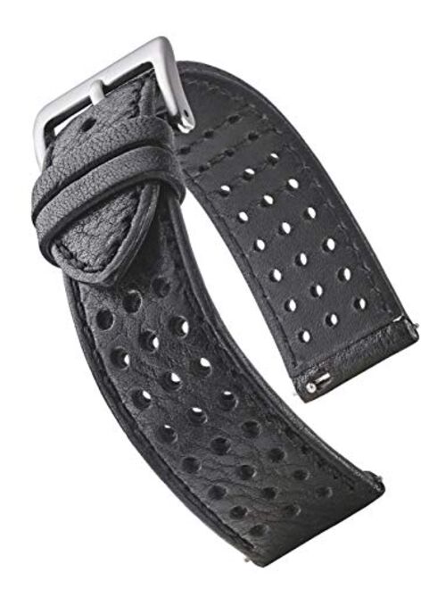 Alpine Soft and Smooth Genuine Perforated Leather Watch Band - Black, Brown, Tan - 18 mm, 20 mm, 22 mm