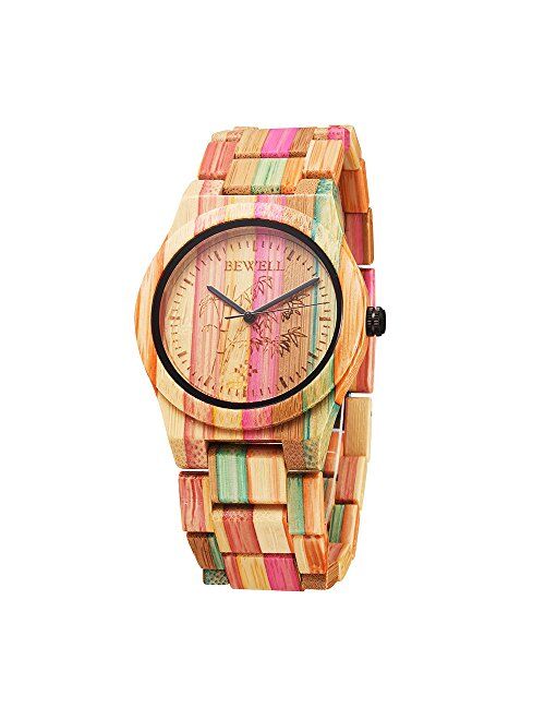 Bewell Wooden Watches Ultra-Thin Minimalist Waterproof Fashion Colorful Wood Wrist Watch for Men Unisex Dress Wooden Band