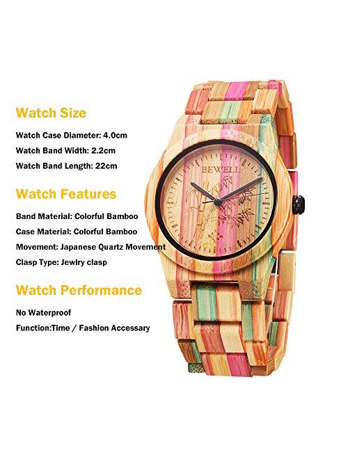 Bewell Wooden Watches Ultra-Thin Minimalist Waterproof Fashion Colorful Wood Wrist Watch for Men Unisex Dress Wooden Band