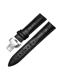 Genuine Calf Leather Watch Band Strap Alligator Grain Butterfly Buckle with Deployment Buckle for Men Women Regular Handmade