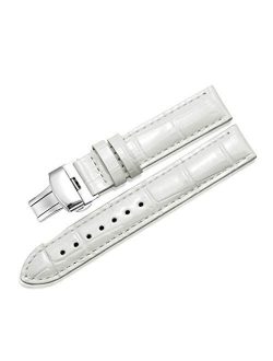 Genuine Calf Leather Watch Band Strap Alligator Grain Butterfly Buckle with Deployment Buckle for Men Women Regular Handmade