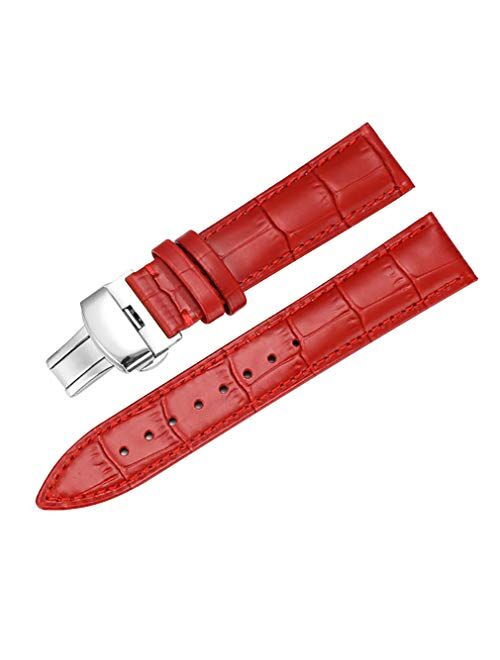 Genuine Calf Leather Watch Band Strap Alligator Grain Butterfly Buckle with Deployment Buckle for Men Women Regular Handmade