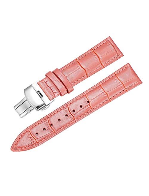 Genuine Calf Leather Watch Band Strap Alligator Grain Butterfly Buckle with Deployment Buckle for Men Women Regular Handmade