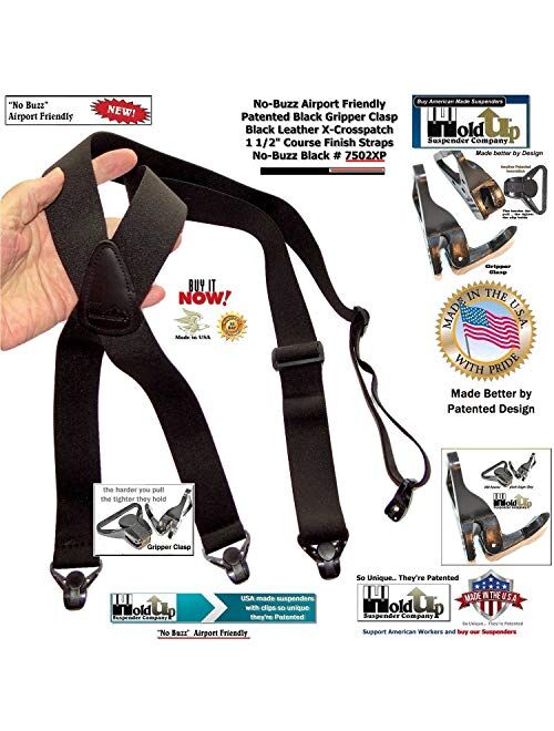 Holdup Suspender Company All black No-buzz Airport Friendly X-back Suspenders with Patented composite plastic Gripper Clasps