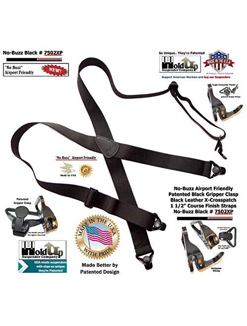 Holdup Suspender Company All black No-buzz Airport Friendly X-back Suspenders with Patented composite plastic Gripper Clasps