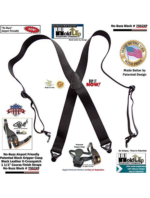 Holdup Suspender Company All black No-buzz Airport Friendly X-back Suspenders with Patented composite plastic Gripper Clasps