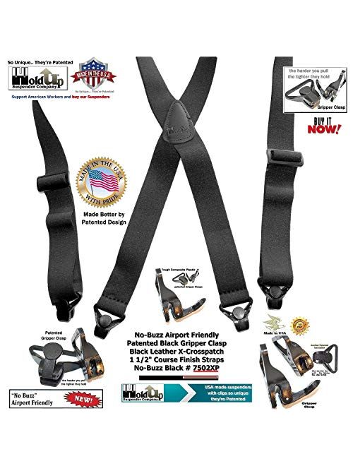 Holdup Suspender Company All black No-buzz Airport Friendly X-back Suspenders with Patented composite plastic Gripper Clasps