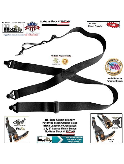 Holdup Suspender Company All black No-buzz Airport Friendly X-back Suspenders with Patented composite plastic Gripper Clasps