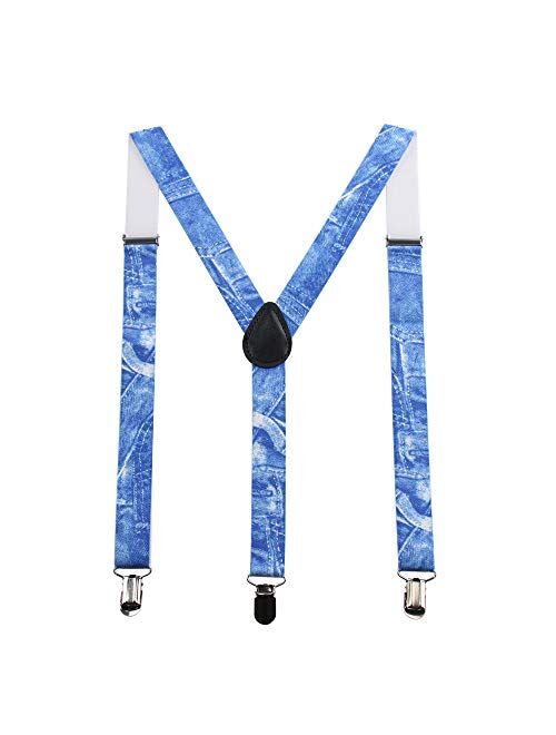 GHCHOL Suspenders for Mens with Strong Metal Clips Adjustable Elastic Y Style Leather Heavy Pants Suspender for Wedding&Party