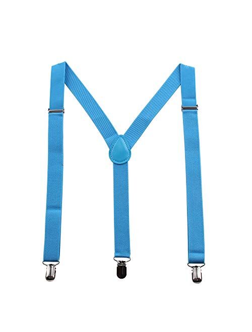 GHCHOL Suspenders for Mens with Strong Metal Clips Adjustable Elastic Y Style Leather Heavy Pants Suspender for Wedding&Party