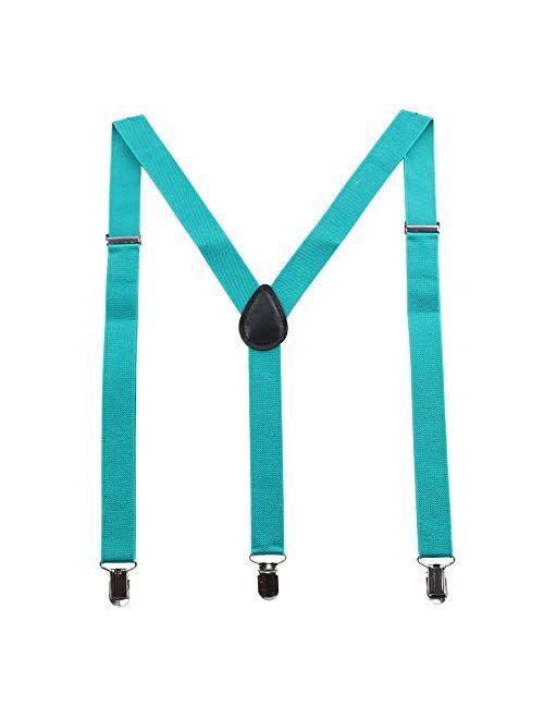 GHCHOL Suspenders for Mens with Strong Metal Clips Adjustable Elastic Y Style Leather Heavy Pants Suspender for Wedding&Party