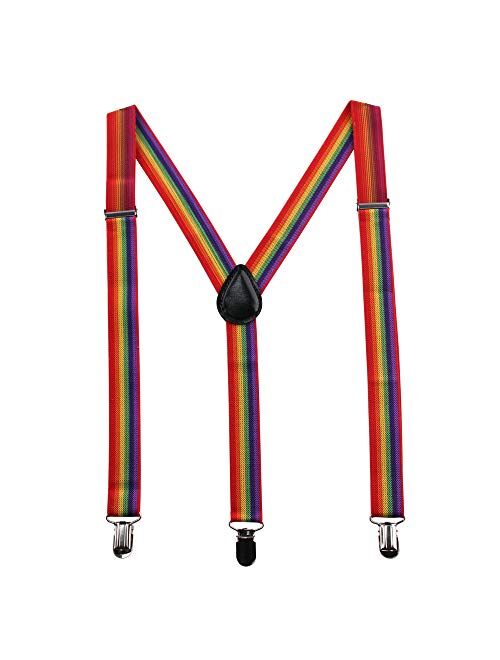 GHCHOL Suspenders for Mens with Strong Metal Clips Adjustable Elastic Y Style Leather Heavy Pants Suspender for Wedding&Party