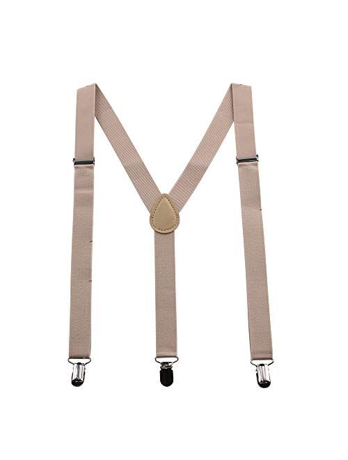 GHCHOL Suspenders for Mens with Strong Metal Clips Adjustable Elastic Y Style Leather Heavy Pants Suspender for Wedding&Party