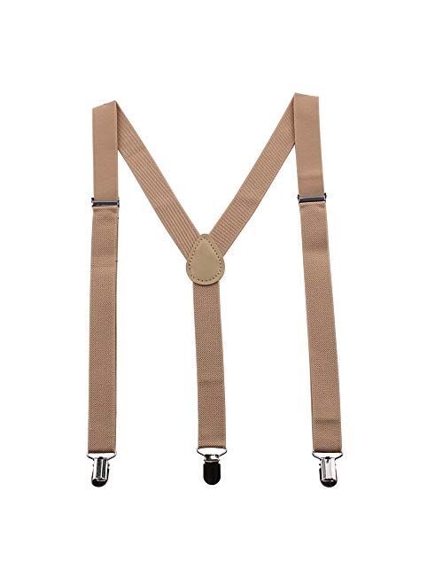 GHCHOL Suspenders for Mens with Strong Metal Clips Adjustable Elastic Y Style Leather Heavy Pants Suspender for Wedding&Party