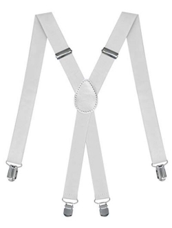 Dibi Mens Suspenders, Adjustable Elastic 1 Inch Wide Band with Heavy Duty Metal Clips, X Back Style