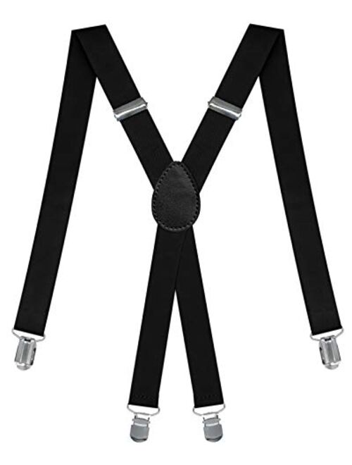 Dibi Mens Suspenders, Adjustable Elastic 1 Inch Wide Band with Heavy Duty Metal Clips, X Back Style