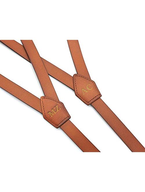 Leather Suspenders For Men, Personalized Brown Genuine Leather, Groomsmen Gifts