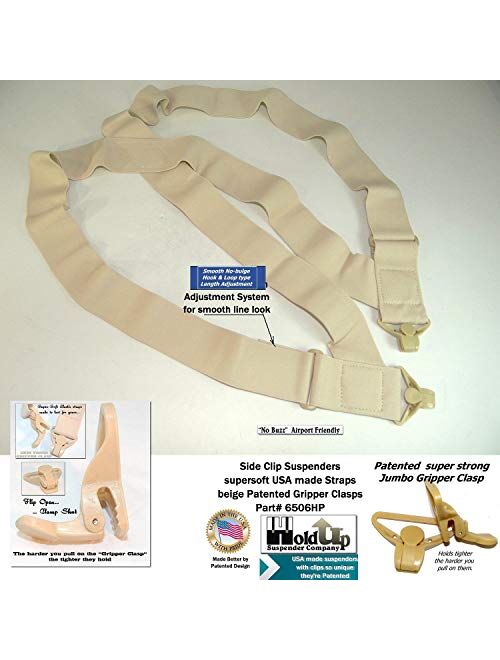 Holdup Brand 2" Wide Light tan hidden Under-Up side clip Suspenders with Patented Jumbo Tan Gripper Clasps