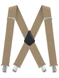 Men's X-Back 2 Inches Wide Heavy Duty Clips Adjustable Suspenders