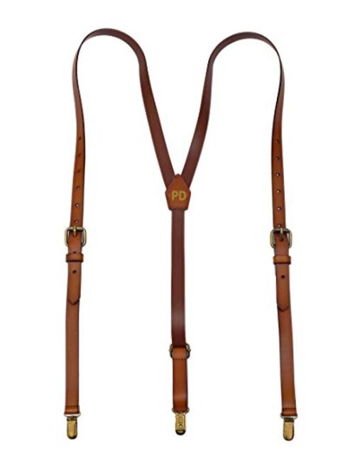 Leather Suspenders For Men Y Back Design Adjustable Brown Genuine Leather Suspenders Personalized groomsmen gifts