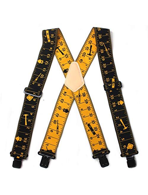 Melo Tough Men's Suspenders Fully Elastic 2 inch Wide X back Heavy Duty Tradesperson's Pants Suspender with Leather Patch …