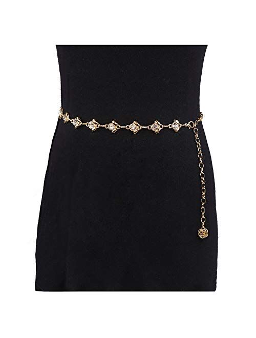 Glamorstar Chain Belt for Women Rhinestone Crystal Waist Belts for Dress Gift