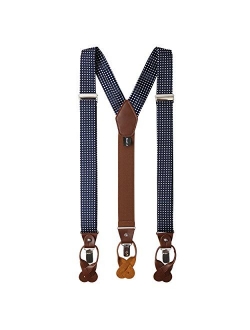 Men's Polka Dot Y-Back Suspenders Braces Convertible Leather Ends and Clips