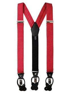 Men's Polka Dot Y-Back Suspenders Braces Convertible Leather Ends and Clips