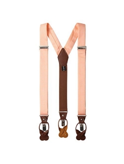 Men's Polka Dot Y-Back Suspenders Braces Convertible Leather Ends and Clips