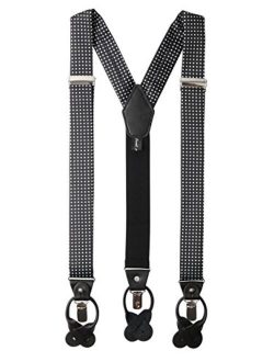 Men's Polka Dot Y-Back Suspenders Braces Convertible Leather Ends and Clips